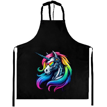 Discover Cool Cyborg Unicorn Rainbow Aprons