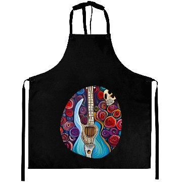 Discover Blue Electric Guitar, Skull and Roses Aprons
