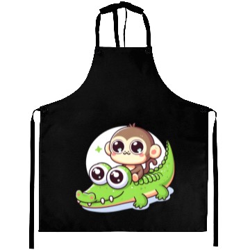 Discover Cute monkey rides crocodile Aprons