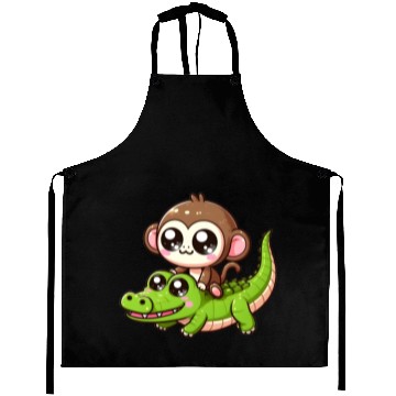 Discover Cute monkey rides crocodile Aprons