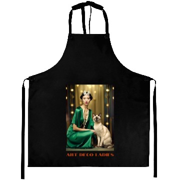 Discover Pretty Flapper in Green with her Cat, Art Deco Aprons
