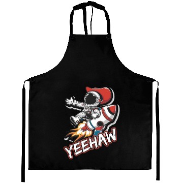 Discover Space Cowboy Riding a Rocket with Yeehaw Slogan Aprons
