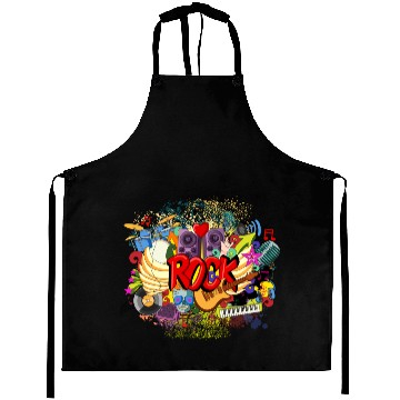 Discover Vector Rock n Roll Theme Guitar Piano Song Drum Aprons