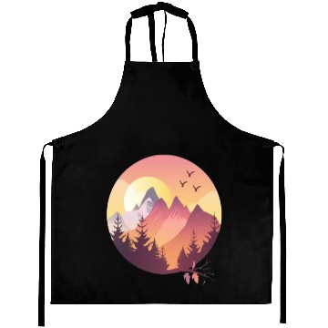 Discover Sunset Mountain Landscape With Flying Birds Aprons