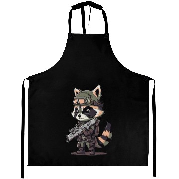 Discover Angry wild raccoon with gun Aprons