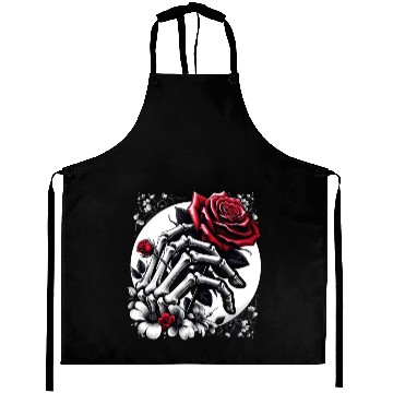 Discover Gothic Red Rose in Skeleton's Embrace Aprons