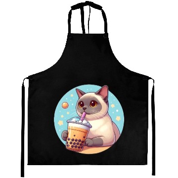Discover Siamese cat having bubble tea Aprons