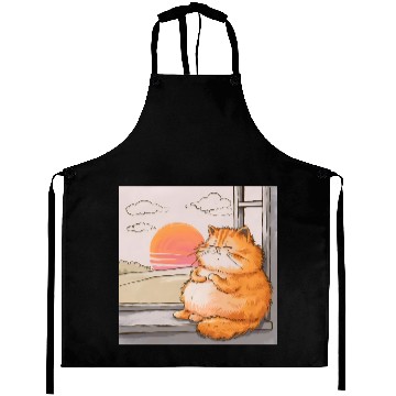 Discover Chubby Orange Tabby Sleeping In Window at Sunset Aprons