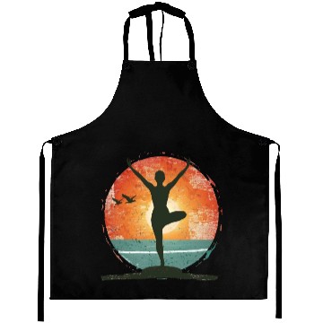 Discover Sunset Yoga Silhouette Peaceful Scene Aprons