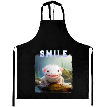 Discover Whimsical Axolotl with Smile and Pastel Text Aprons