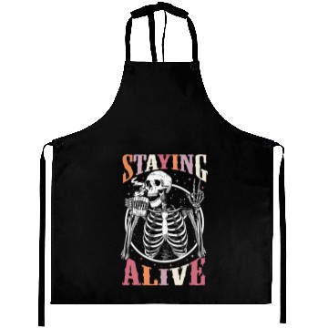 Discover Staying Alive Skeleton Drinking Coffee Lover Gift Aprons