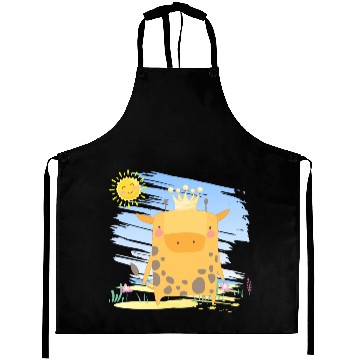 Discover Kawaii King Giraffe Using Crown Adorable Cartoon Aprons