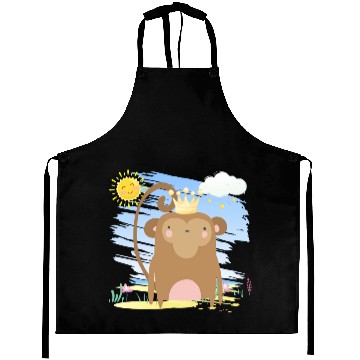 Discover Kawaii Monkey King Using Crown Adorable Cartoon Aprons