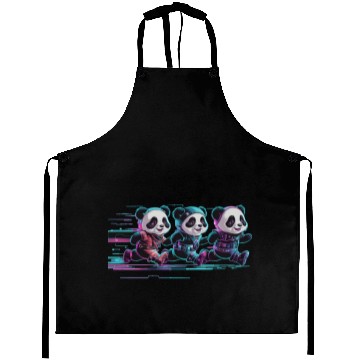 Discover funny panda running with a joyful Aprons