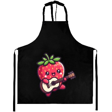 Discover cute strawberry with guitar Aprons