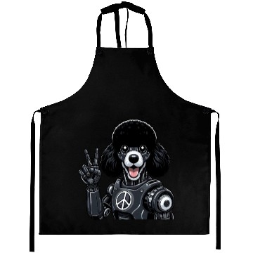 Discover Cyborg Poodle with Peace Sign Robot Design Aprons
