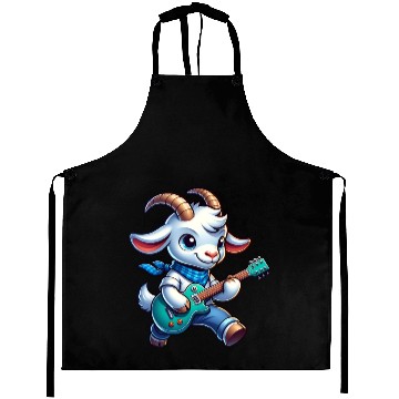 Discover Cute Goat Guitarist E-Guitar Design Aprons