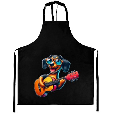 Discover Dachshund Guitarist Guitar Music Dog Aprons