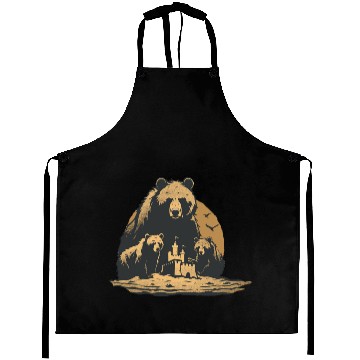 Discover Momma Bear and Two Bear Cubs Building a Sand Castl Aprons