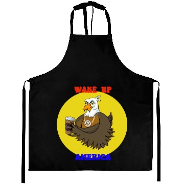 Discover Wake Up America - Bald Eagle Drinking Coffee Aprons