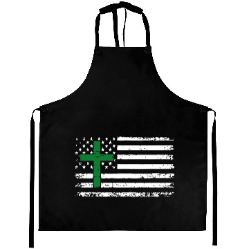 Discover Vintage Distressed Green Cross White USA Flag Aprons