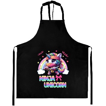 Discover Ninja Unicorn Cute Rainbow Unicorn Fighter Aprons