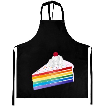 Discover Piece of rainbow cake with cream and cherry Aprons
