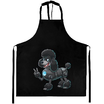 Discover Cyborg Poodle Robot Peace Sign Aprons