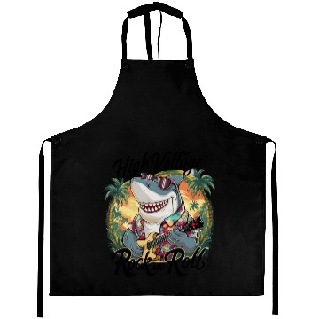 Discover Funny shark with guitar summer beach holiday Aprons