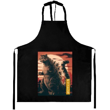Discover Funny Cute Cat Art Japanese Sunset Retro Catzilla Aprons
