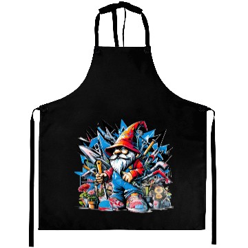 Discover Colorful, lively garden gnome surrounded by tools Aprons