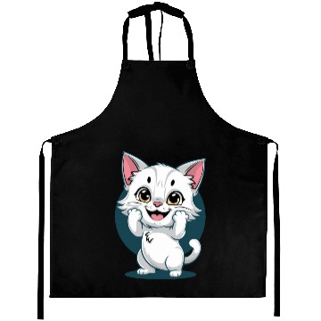 Discover Cute White Happy Surprise Cat Aprons