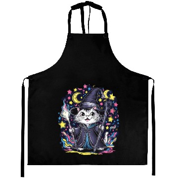 Discover Charming Wizard Cat Casting Magic Aprons