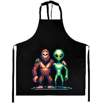 Discover Bigfoot and Alien Friends Pixel Art Aprons