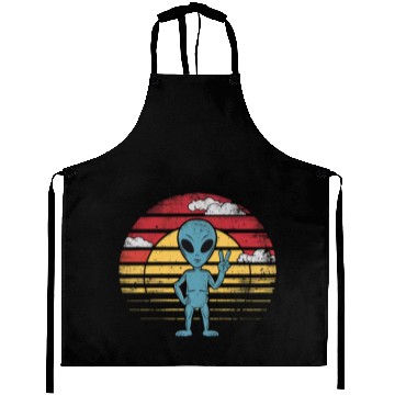 Discover Peaceful Alien Sunset Retro Vibe Aprons