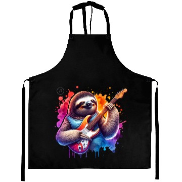 Discover Cool Sloth Guitarist E-Guitar Design Aprons