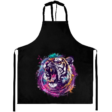 Discover A fierce tiger roaring with musical notes emanatin Aprons