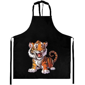 Discover Roaring Young Tiger Cub Playful Stance Aprons