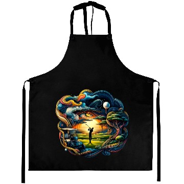 Discover Abstract Golfer In Surreal Golfing World Aprons