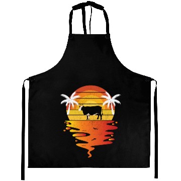Discover Sunset Cow and Palm Tree Scene Aprons