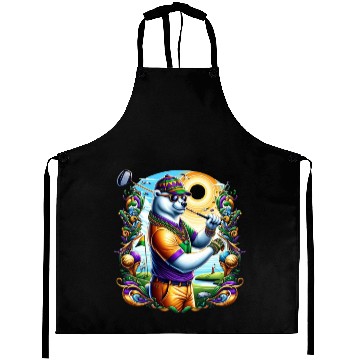 Discover Bear Golfer in Vibrant Mardi Gras Style Aprons