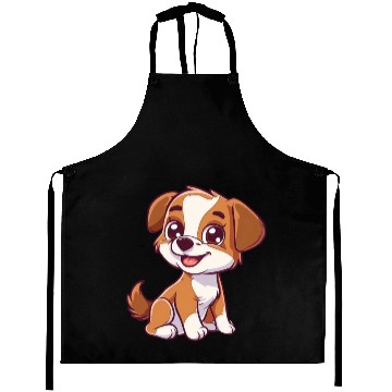 Discover Adorable Brown and White Puppy Smiling Aprons
