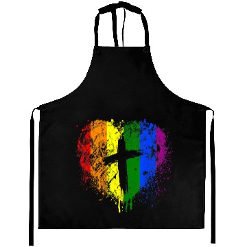Discover Rainbow Heart with Cross Gay Pride LGBT Christian Aprons