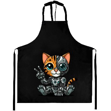 Discover Cute cat robot cyborg mech futuristic Aprons