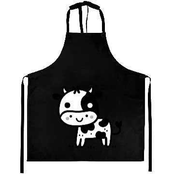 Discover Friendly Stick Figure Cow - Black & White Aprons