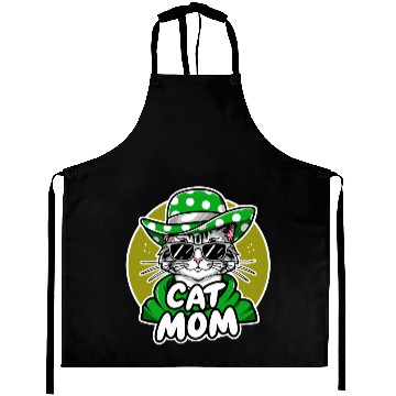 Discover Cat Mom Funny cat with sunglasses, hat and clothes Aprons