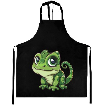 Discover Adorable Wide-Eyed Green Chameleon Aprons