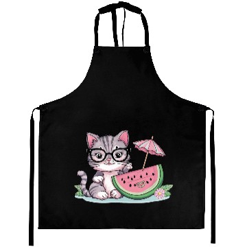 Discover cute kitten an watermelon slice vector illustratio Aprons