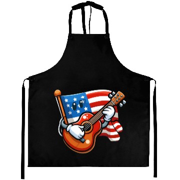 Discover Guitar 4th July American Flag Aprons