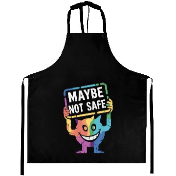 Discover Creepy Rainbow Creature With Maybe Not Safe Sign Aprons